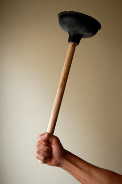 A person holding a plunger