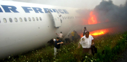 A large passenger jet on fire