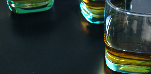 Whiskey glasses on a table