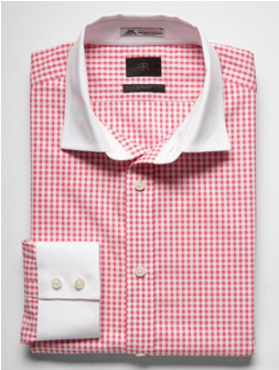 Red check shirt with white collar