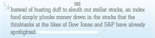 Article quote - an index fund plunks money down in stocks