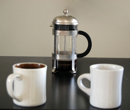 French press with mugs