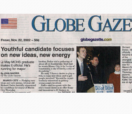 Globe Gazette with dedor on front