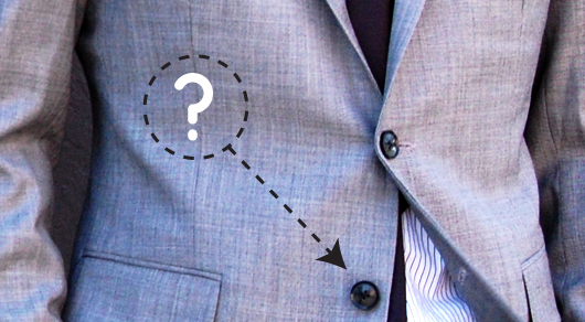 Bottom button of suit with question mark