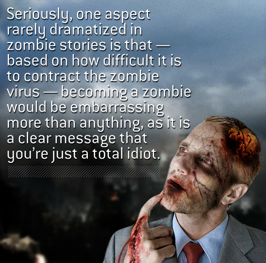 A zombie thinking with article text - a clear message that you\'re just a total idiot