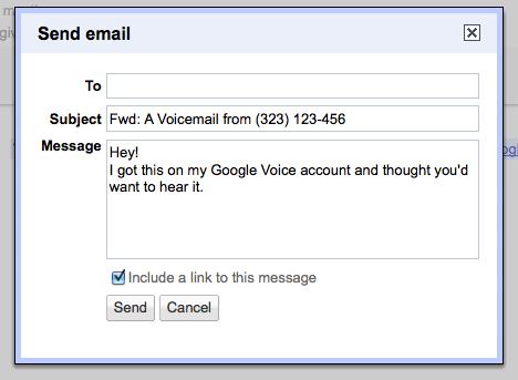 Google Voice screenshot  send email