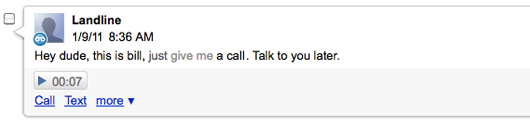 Google voice screenshot of voicemail message
