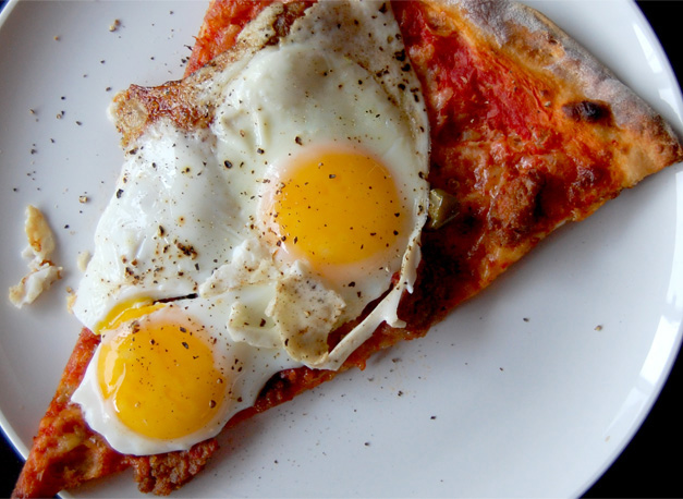 Left over pizza with eggs