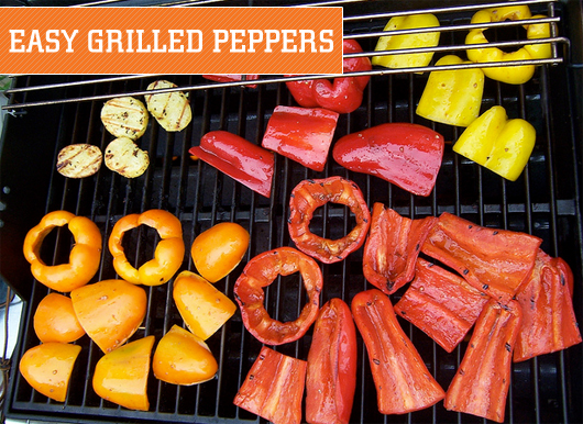 Grilled peppers on grill