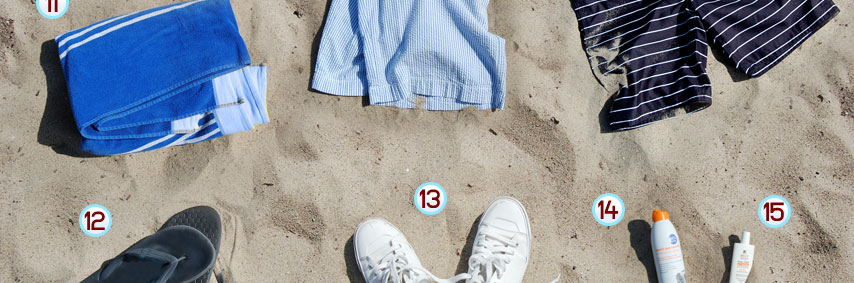Shorts and sneakers on sand