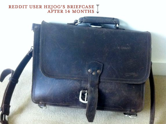 Saddleback briefcase after 14 months of use