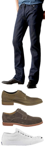 Dark jeans with 3 shoe options
