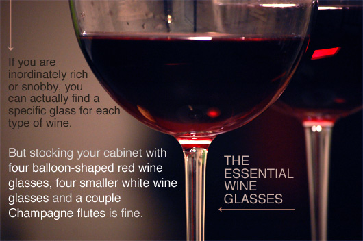 A close up of a wine glass, with Red Wine featuring article quote about the essential wine glasses