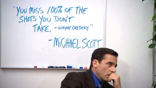 Michael Scott next to Wayne Gretzky quote on white board