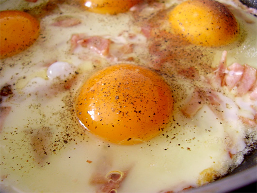 Closeup of eggs and ham