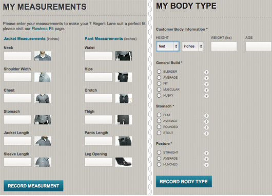 Graphical user interface of suit measurements