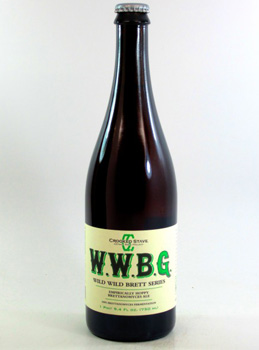 A close up of a bottle of WWBG beer