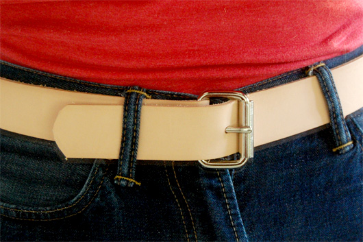 natural leather belt with silver buckle