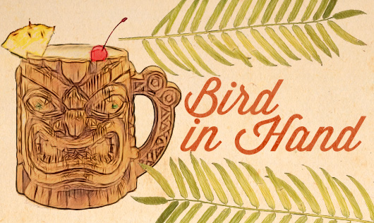 Bird in hand, tiki drink illustration