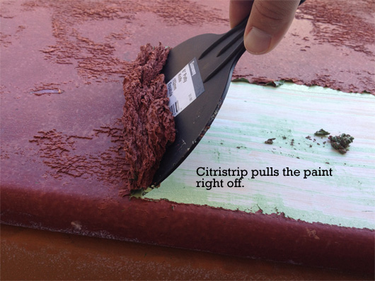 Scraping of paint with citristrip