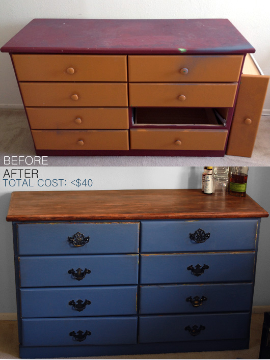 Before and after or an old dresser redone
