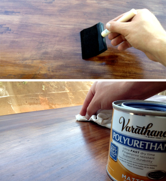 Staining and applying polyurethane to a dresser top