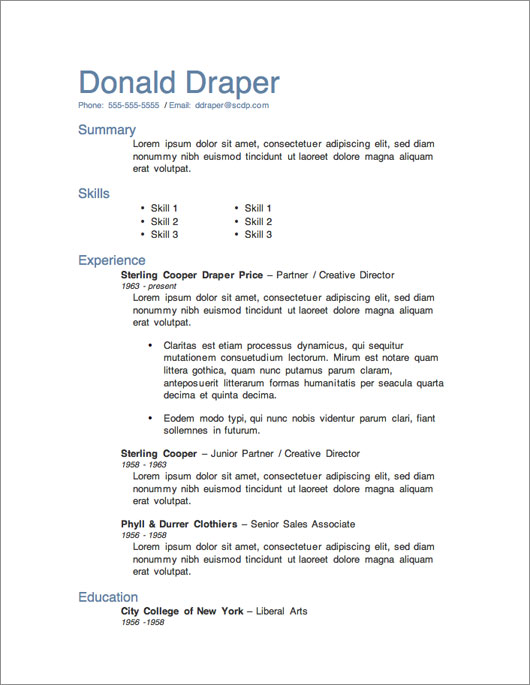 Microsoft Word resume template 1 free download