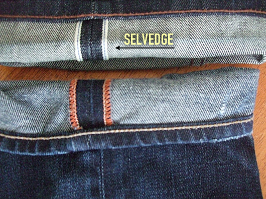 Close up of selvedge denim vs regular denim