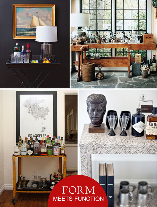 Collage of interior design items for bar cart