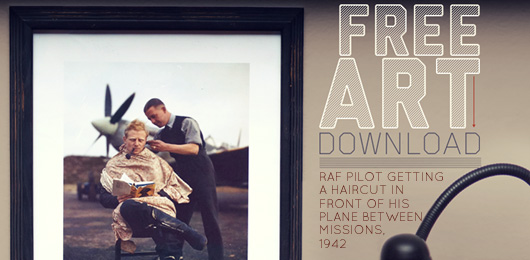 free art RAF pilot getting haircut