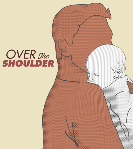 Diagram of over the shoulder hold for baby