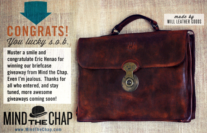 Mind the Chap briefcase giveaway winner Primer