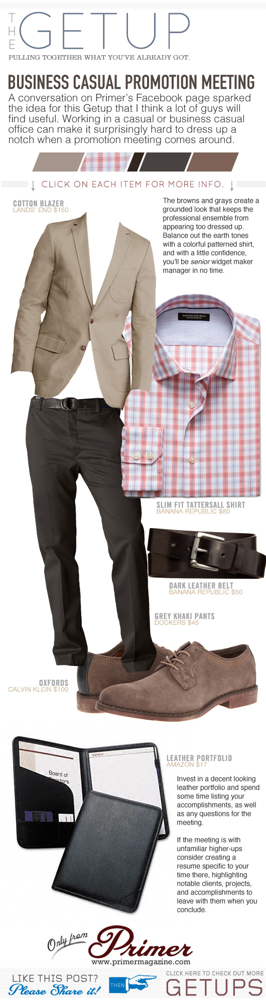Getup Business Casual Promotion Meeting - Tan blazer, red check shirt, brown pants