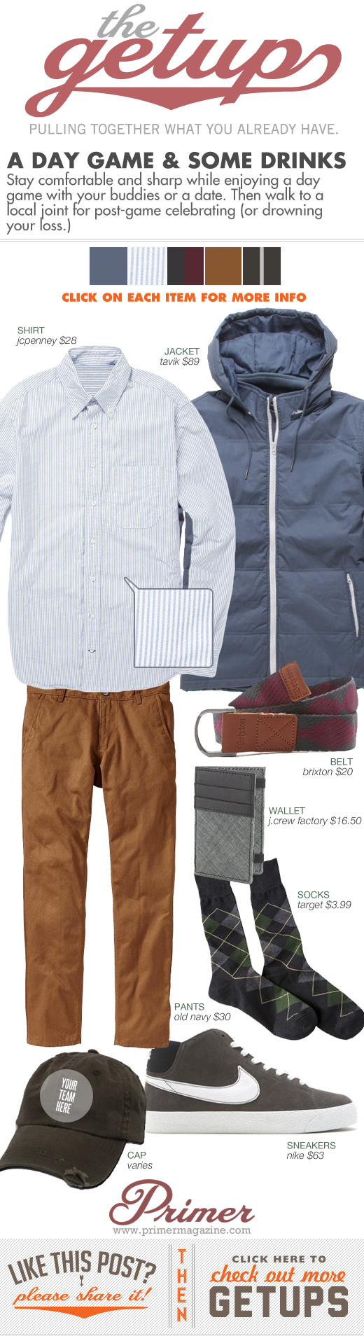 Getup A Day Game and some Drinks - Nylon jacket, striped shirt, brown pants