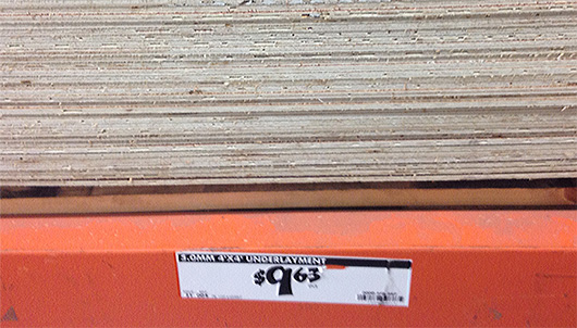 Wood underlayment with price tag