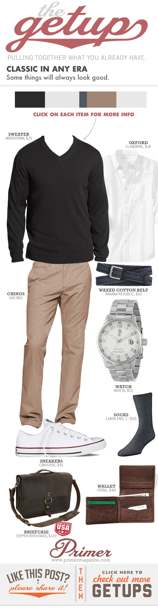 Getup Classic in Any Era - black sweater, white shirt, khakis