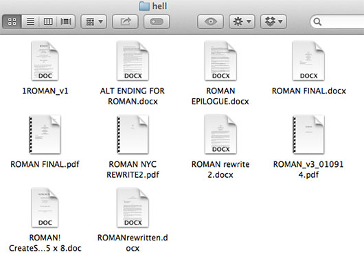 Folder on computer with novel documents