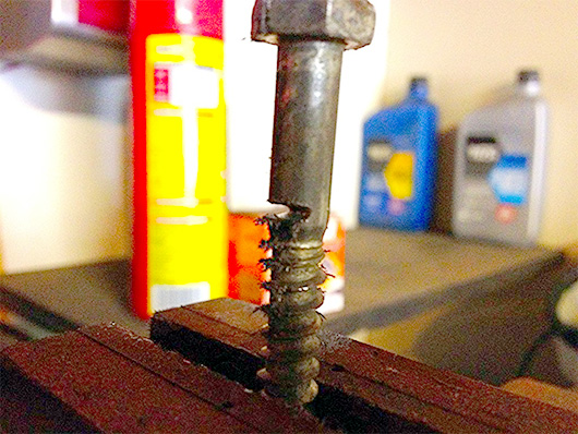 A bolt cut half way through