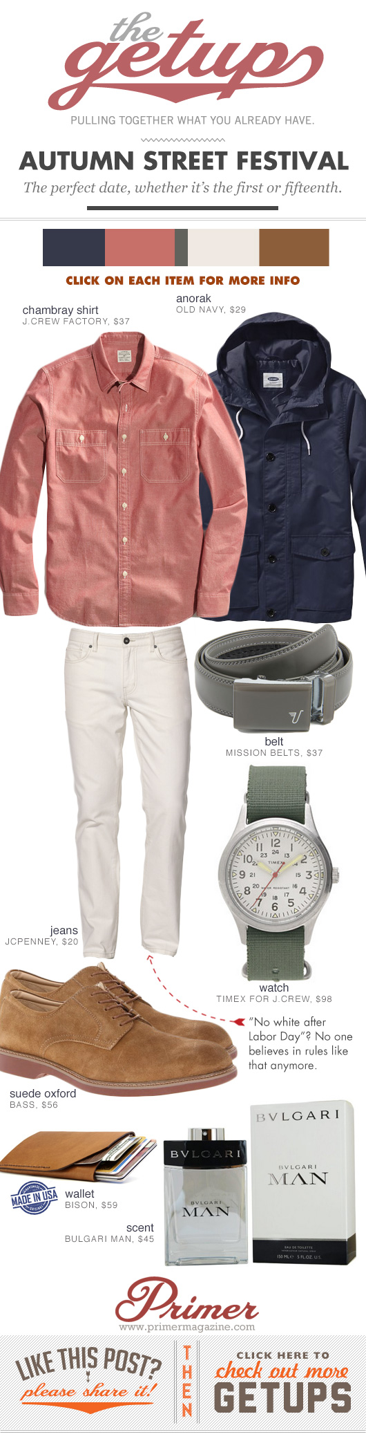 Getup Autumn Street Festival - Blue jacket, pink shirt, white jeans