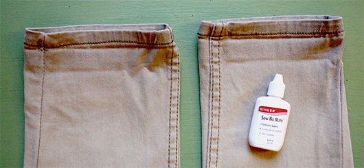 shorten pants with fabric glue