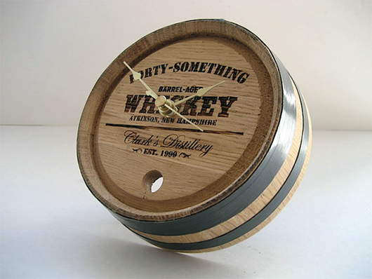 Clock made from whiskey barrel