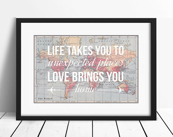 Map with quote gift in frame