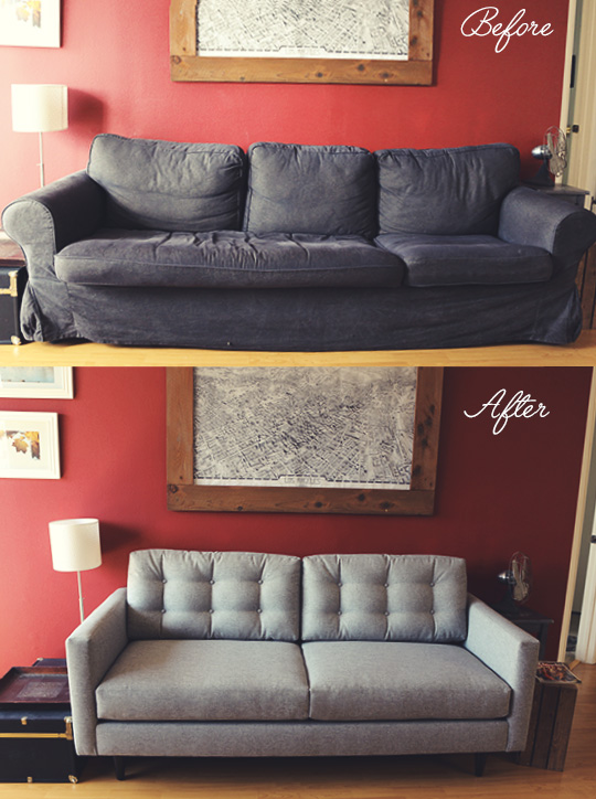 Before and after - black couch and gray couch