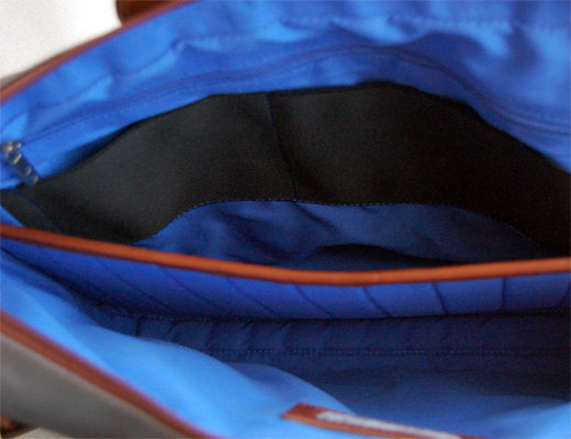 Inside of a blue briefcase