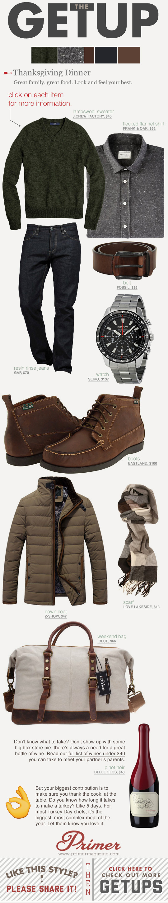 Getup outfit inspiration with green sweater, jeans, and moc toe boots