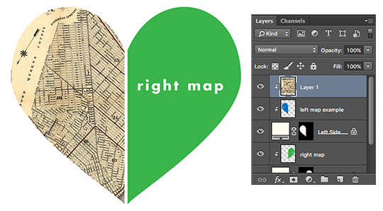 DIY map heart with layers palette