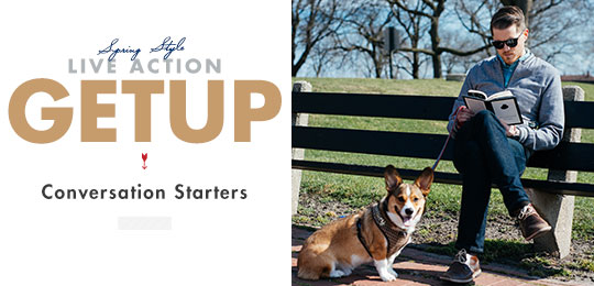 Live Action Getup Conversation Starts graphic with dog