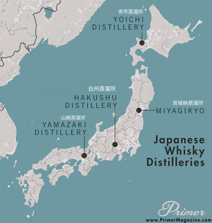 Japanase Whisky Distilleries map