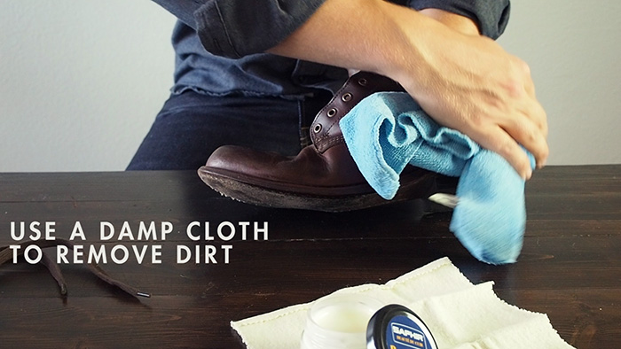 restore a pair of boots   wipe with damp cloth