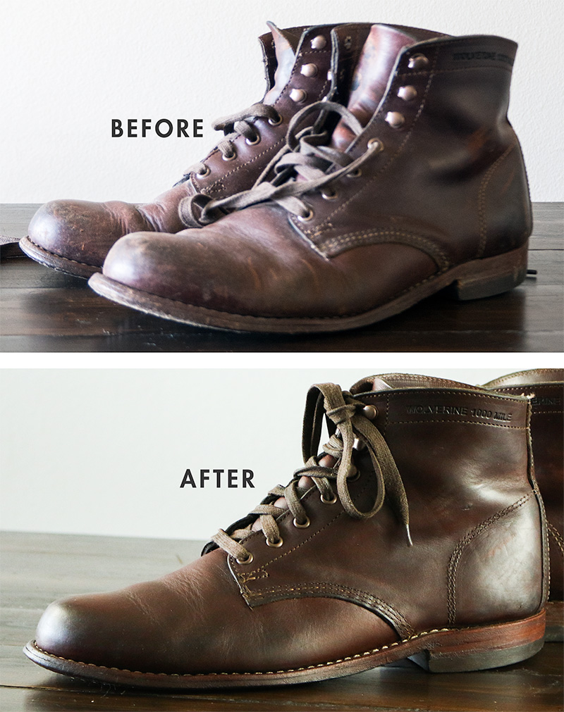 Before and After reconditioned boots